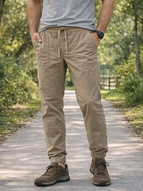 Columbia Men’s Jogger Pants Size Large Khaki Hiking Outdoor Elastic Waist Cargo